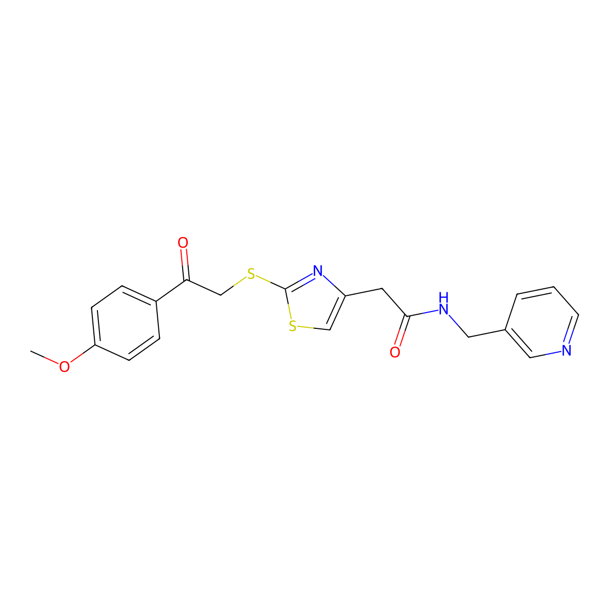 2-(2-((2-(4-methoxyphenyl)-2-oxoethyl)thio)thiazol-4-yl)-N-(pyridin-3-ylmethyl)acetamide molecular structure, CAS 1021069-87-3