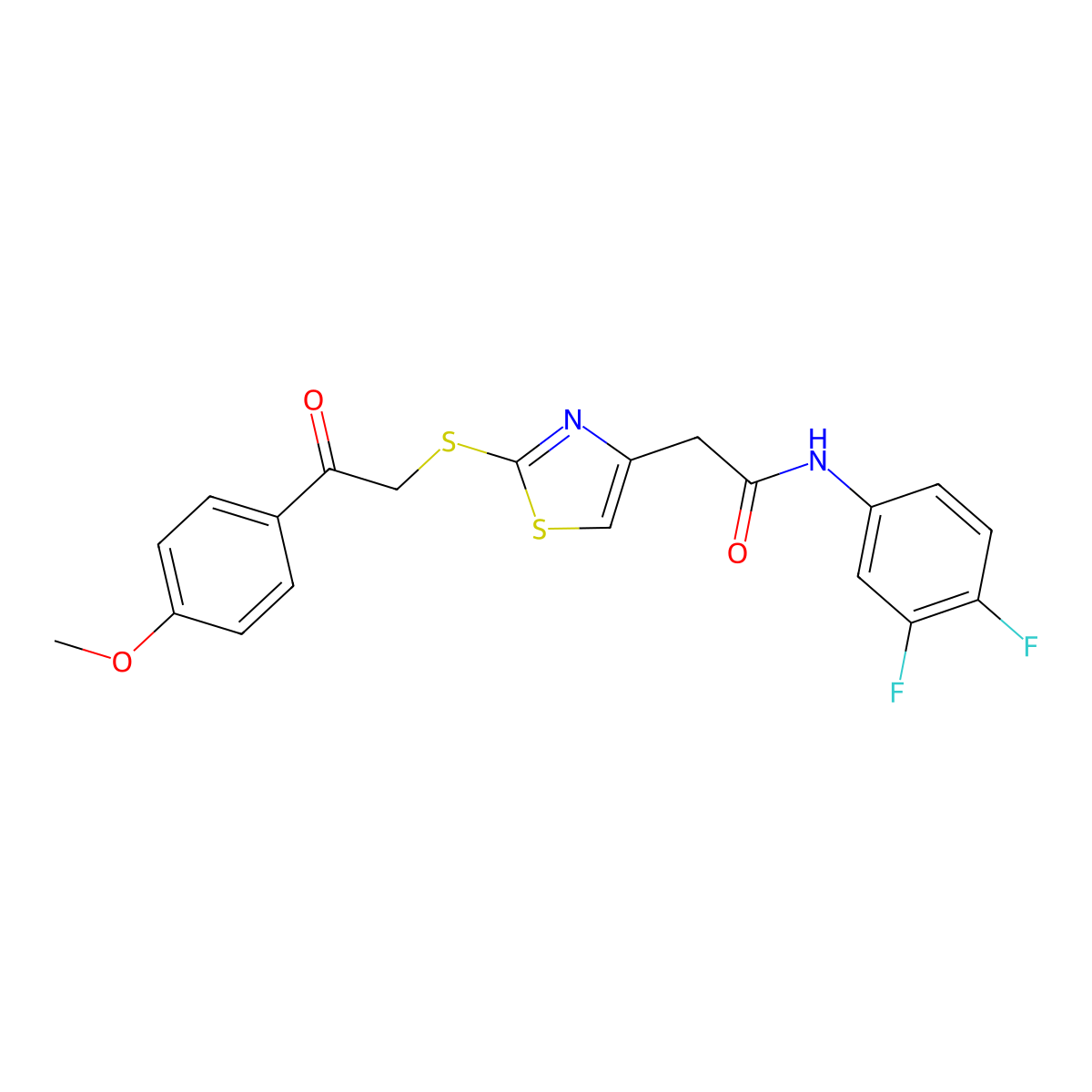 N-(3,4-difluorophenyl)-2-(2-((2-(4-methoxyphenyl)-2-oxoethyl)thio)thiazol-4-yl)acetamide molecular structure, CAS 1021069-89-5