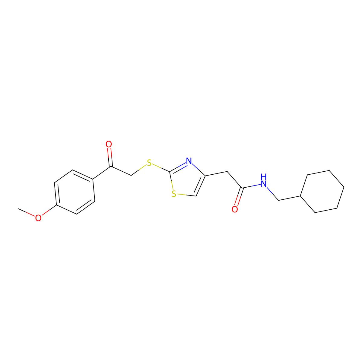 N-(cyclohexylmethyl)-2-(2-((2-(4-methoxyphenyl)-2-oxoethyl)thio)thiazol-4-yl)acetamide molecular structure, CAS 1021069-92-0