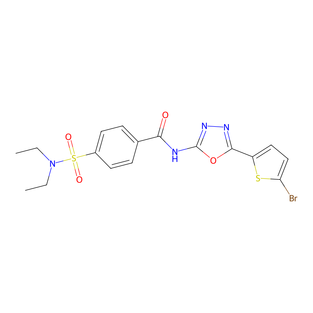 N-(5-(5-bromothiophen-2-yl)-1,3,4-oxadiazol-2-yl)-4-(N,N-diethylsulfamoyl)benzamide molecular structure, CAS 1021070-77-8