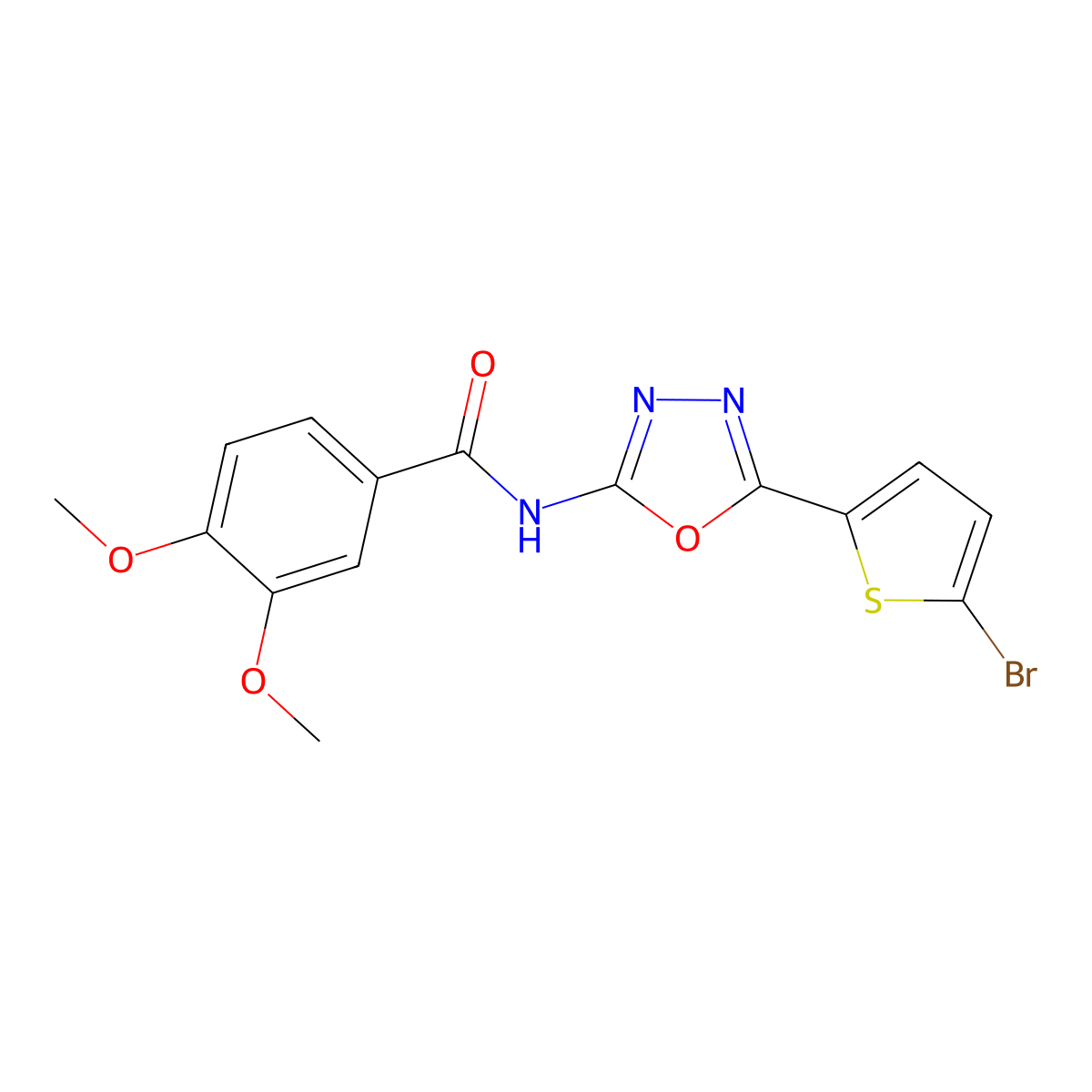 N-[5-(5-bromothiophen-2-yl)-1,3,4-oxadiazol-2-yl]-3,4-dimethoxybenzamide molecular structure, CAS 1021070-84-7