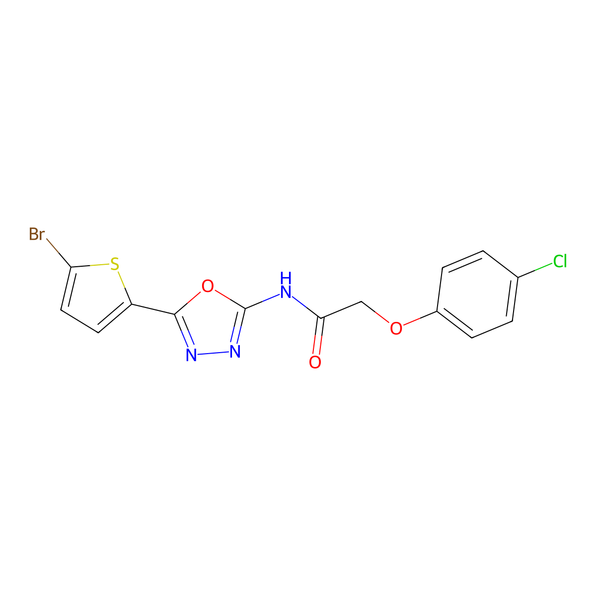 N-[5-(5-bromothiophen-2-yl)-1,3,4-oxadiazol-2-yl]-2-(4-chlorophenoxy)acetamide molecular structure, CAS 1021070-87-0
