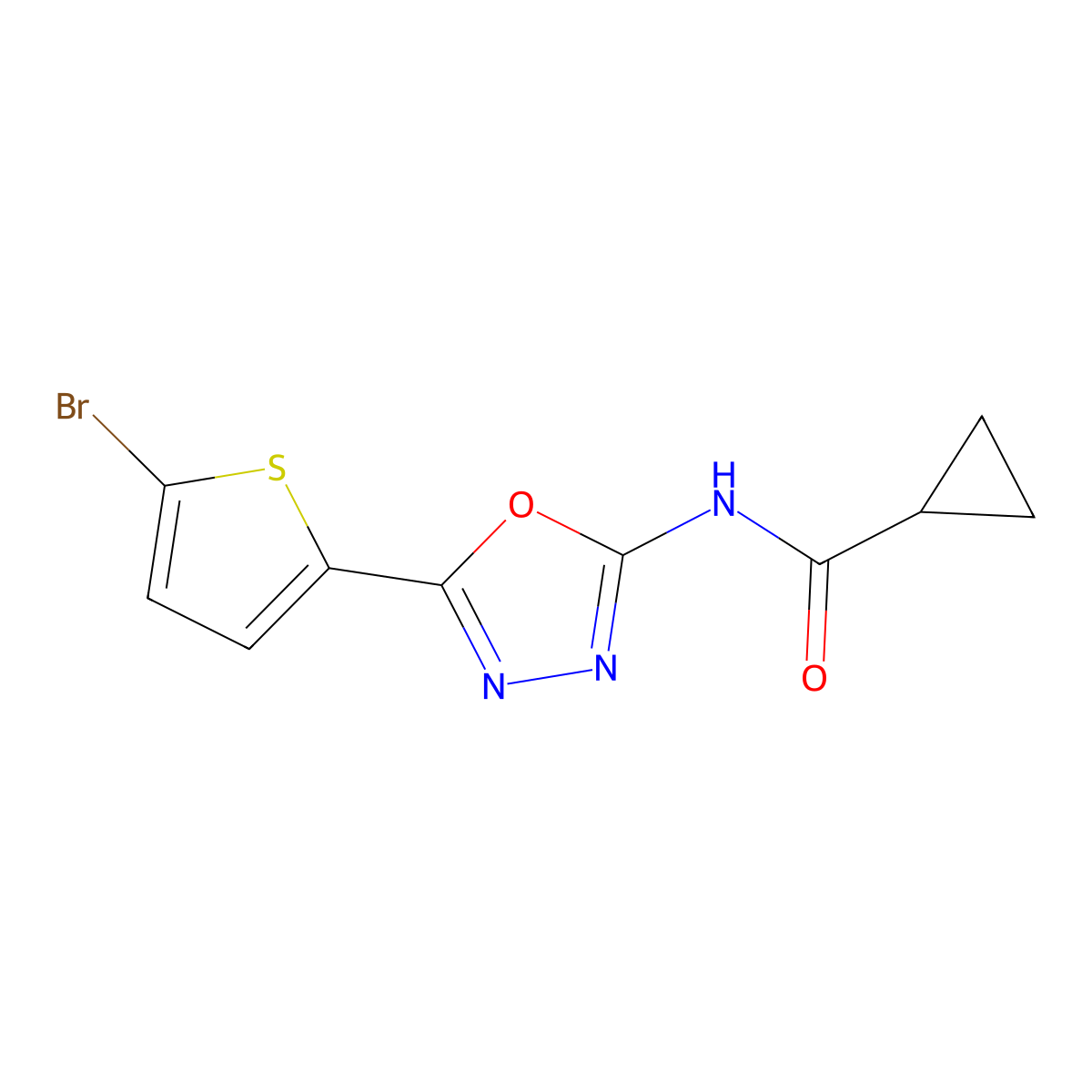 N-[5-(5-bromothiophen-2-yl)-1,3,4-oxadiazol-2-yl]cyclopropanecarboxamide molecular structure, CAS 1021070-90-5