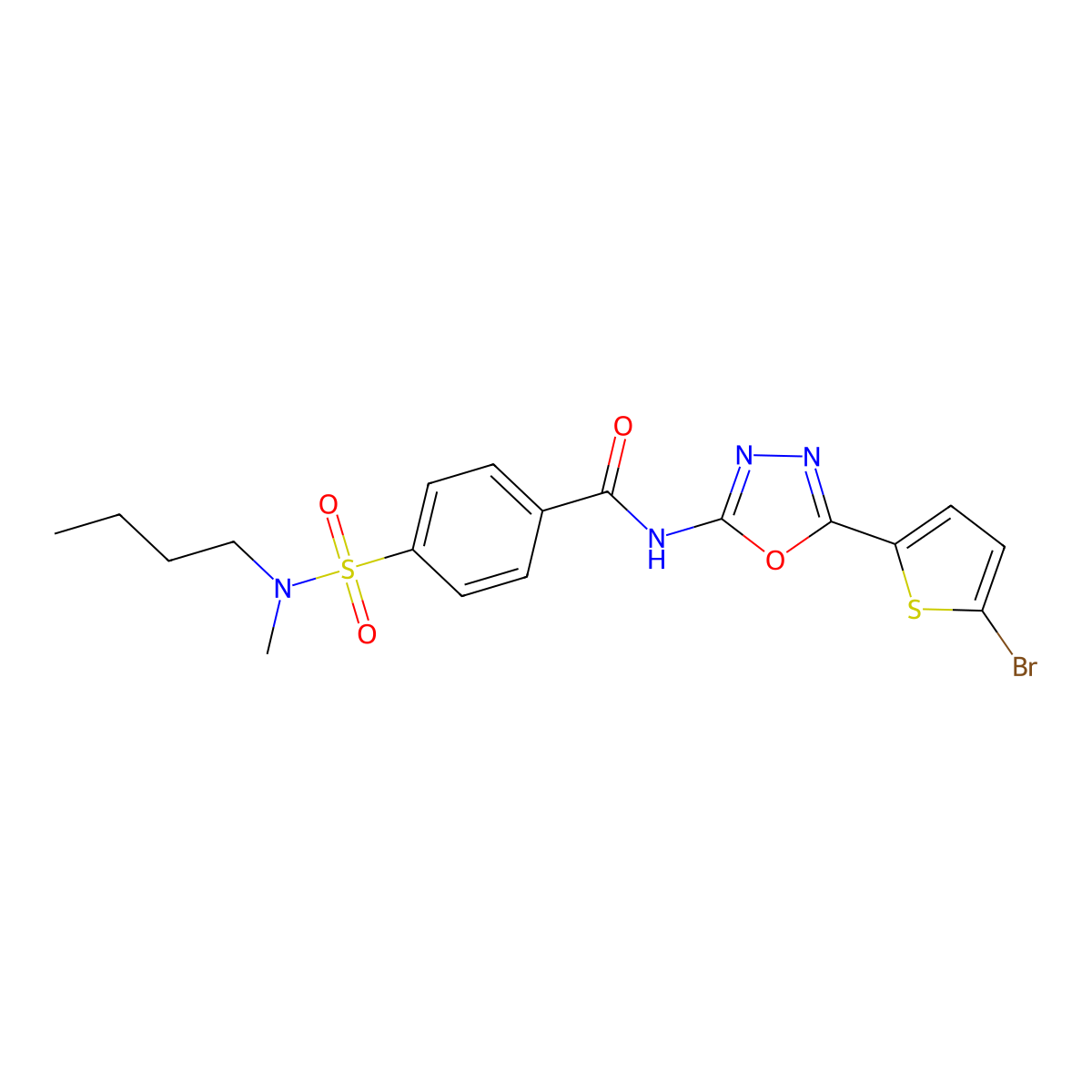 N-(5-(5-bromothiophen-2-yl)-1,3,4-oxadiazol-2-yl)-4-(N-butyl-N-methylsulfamoyl)benzamide molecular structure, CAS 1021070-98-3