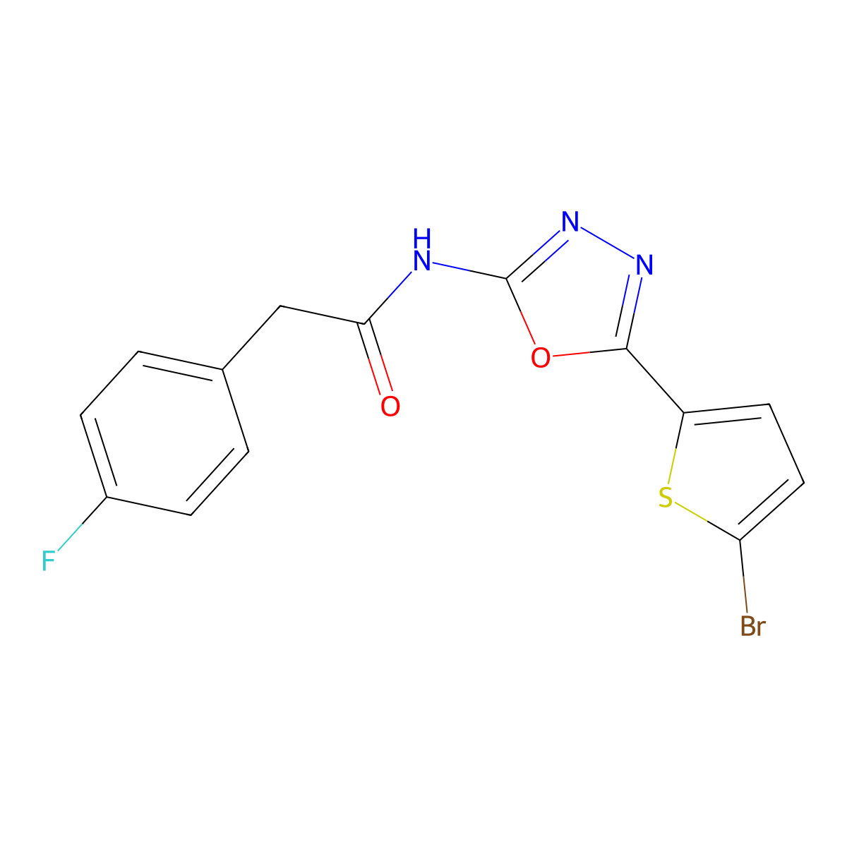N-[5-(5-bromothiophen-2-yl)-1,3,4-oxadiazol-2-yl]-2-(4-fluorophenyl)acetamide molecular structure, CAS 1021071-06-6