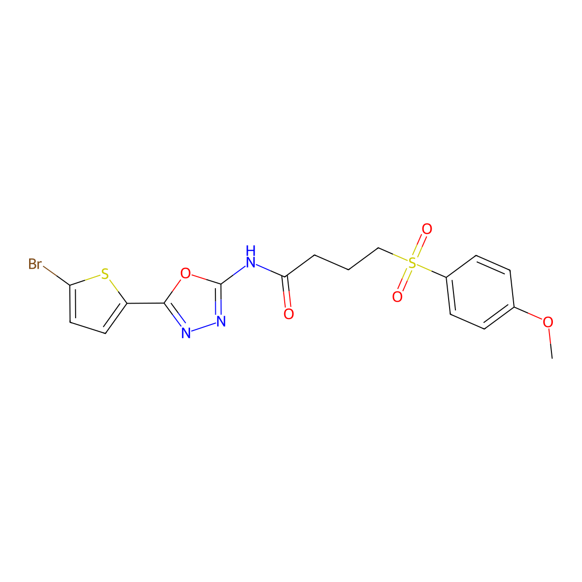 N-(5-(5-bromothiophen-2-yl)-1,3,4-oxadiazol-2-yl)-4-((4-methoxyphenyl)sulfonyl)butanamide molecular structure, CAS 1021071-09-9
