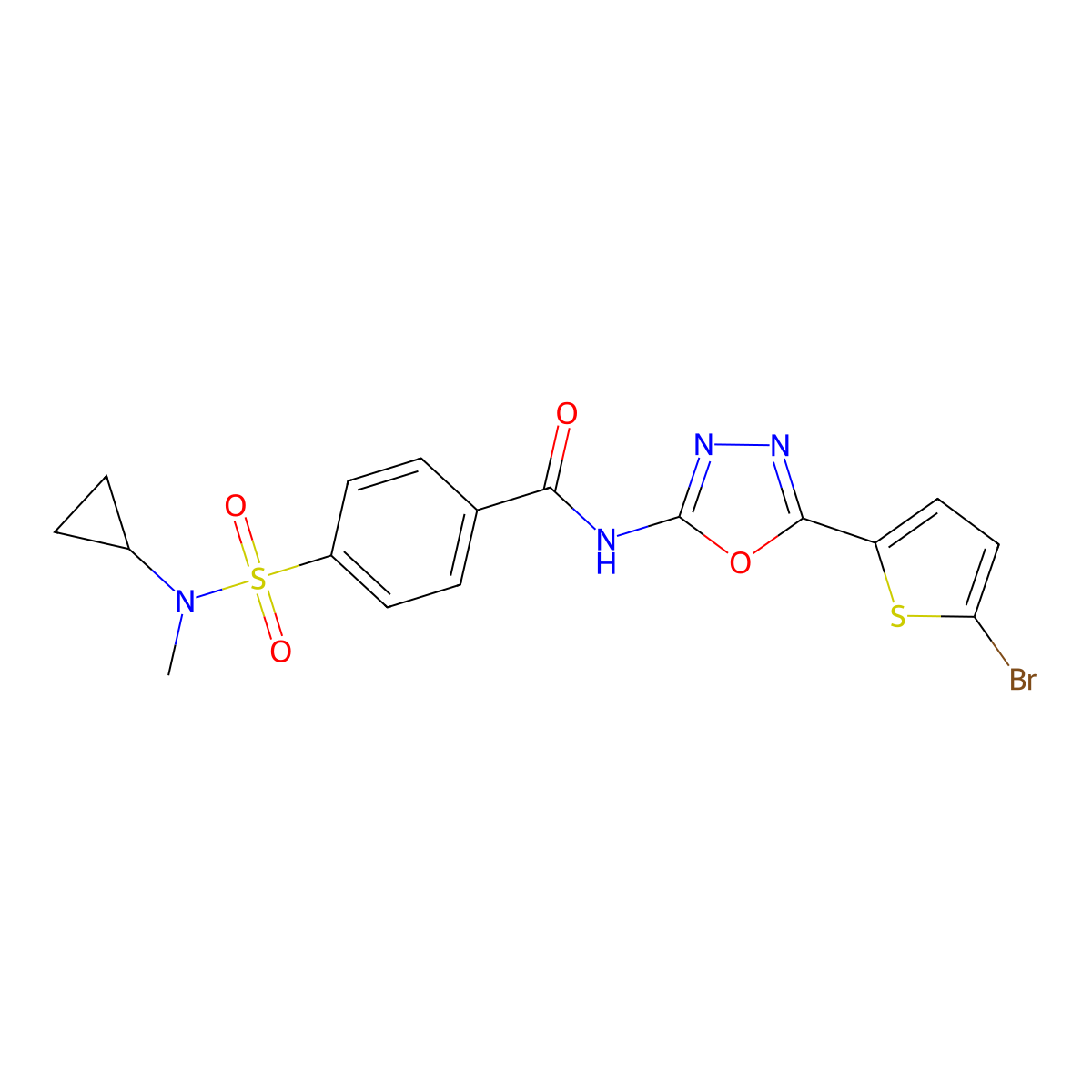 N-(5-(5-bromothiophen-2-yl)-1,3,4-oxadiazol-2-yl)-4-(N-cyclopropyl-N-methylsulfamoyl)benzamide molecular structure, CAS 1021071-12-4