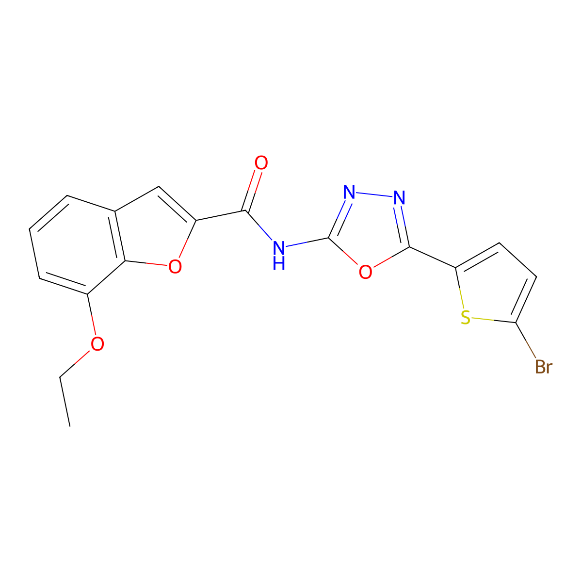 N-(5-(5-bromothiophen-2-yl)-1,3,4-oxadiazol-2-yl)-7-ethoxybenzofuran-2-carboxamide molecular structure, CAS 1021071-15-7