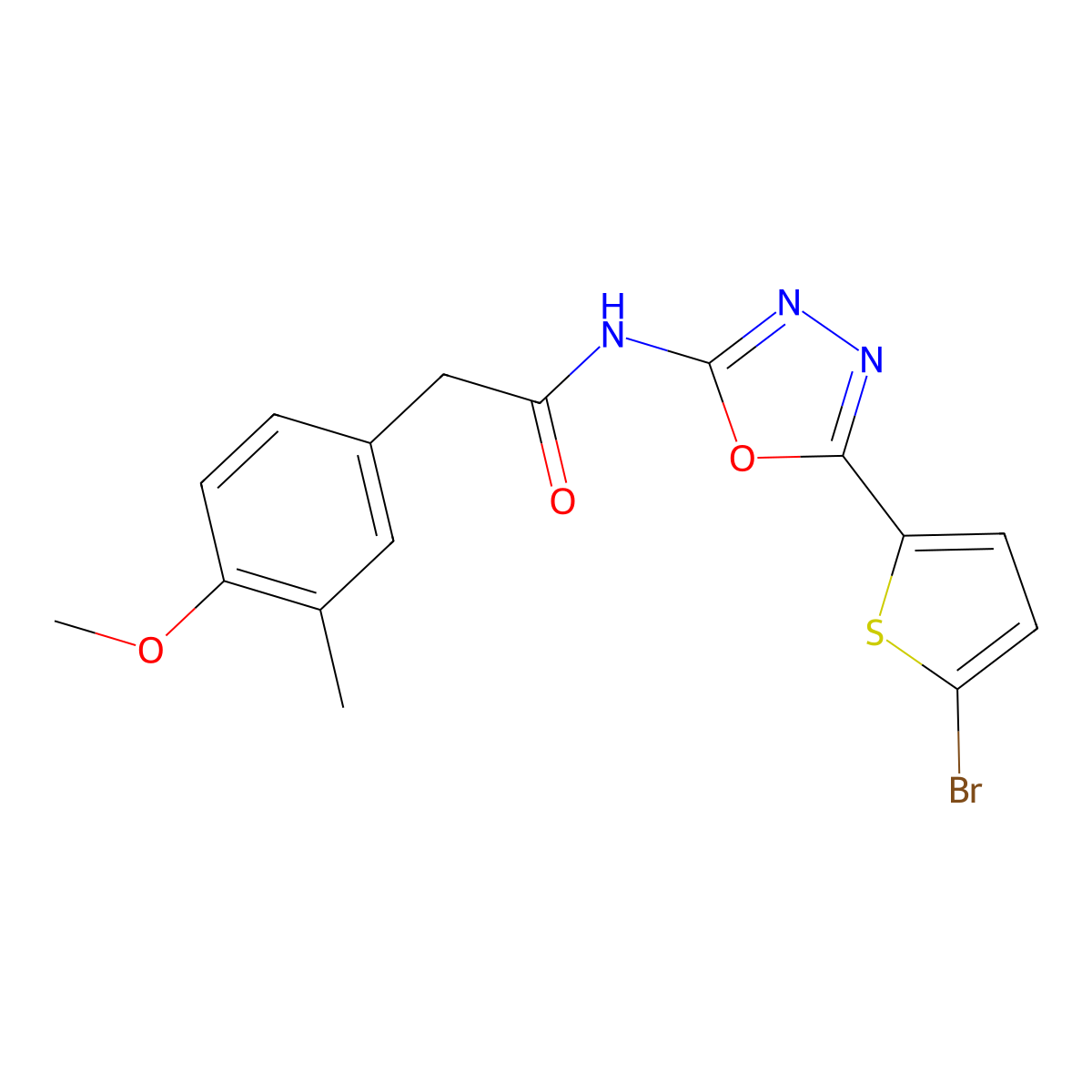 N-[5-(5-bromothiophen-2-yl)-1,3,4-oxadiazol-2-yl]-2-(4-methoxy-3-methylphenyl)acetamide molecular structure, CAS 1021071-18-0