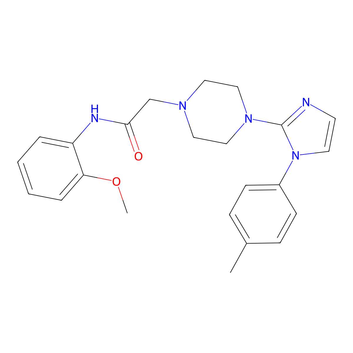 N-(2-methoxyphenyl)-2-(4-(1-(p-tolyl)-1H-imidazol-2-yl)piperazin-1-yl)acetamide molecular structure, CAS 1021071-37-3