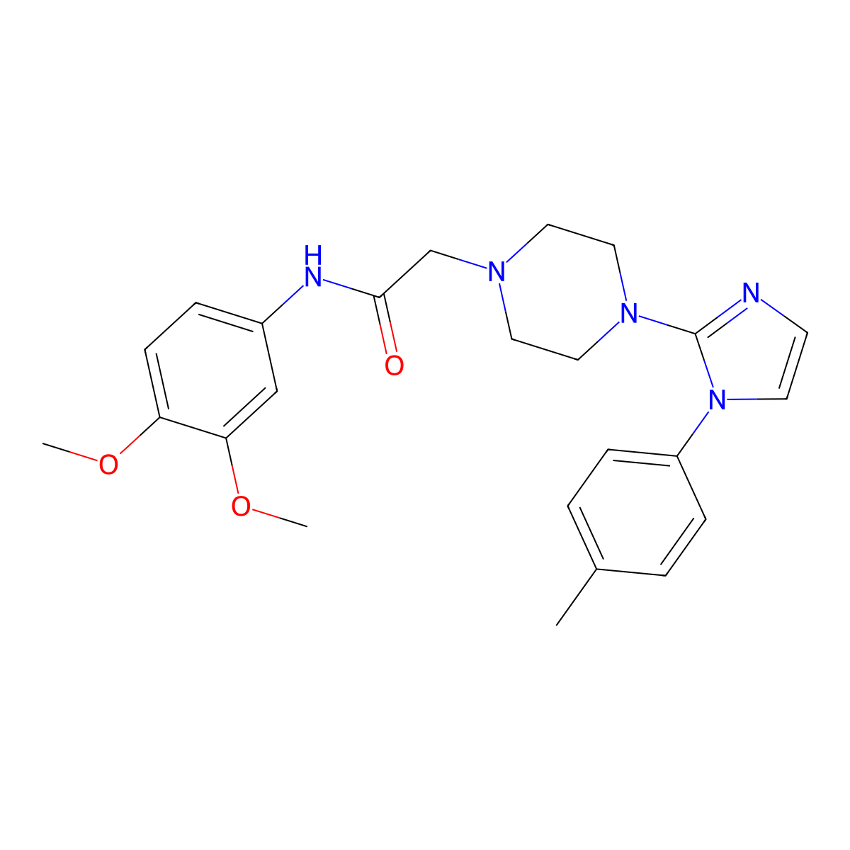 N-(3,4-dimethoxyphenyl)-2-(4-(1-(p-tolyl)-1H-imidazol-2-yl)piperazin-1-yl)acetamide molecular structure, CAS 1021071-40-8
