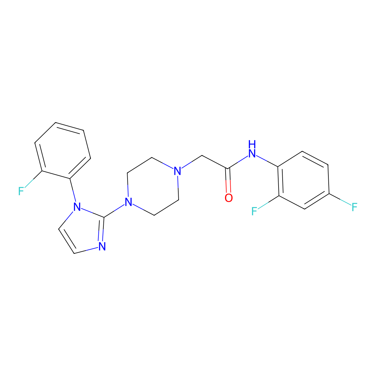 N-(2,4-difluorophenyl)-2-(4-(1-(2-fluorophenyl)-1H-imidazol-2-yl)piperazin-1-yl)acetamide molecular structure, CAS 1021071-47-5