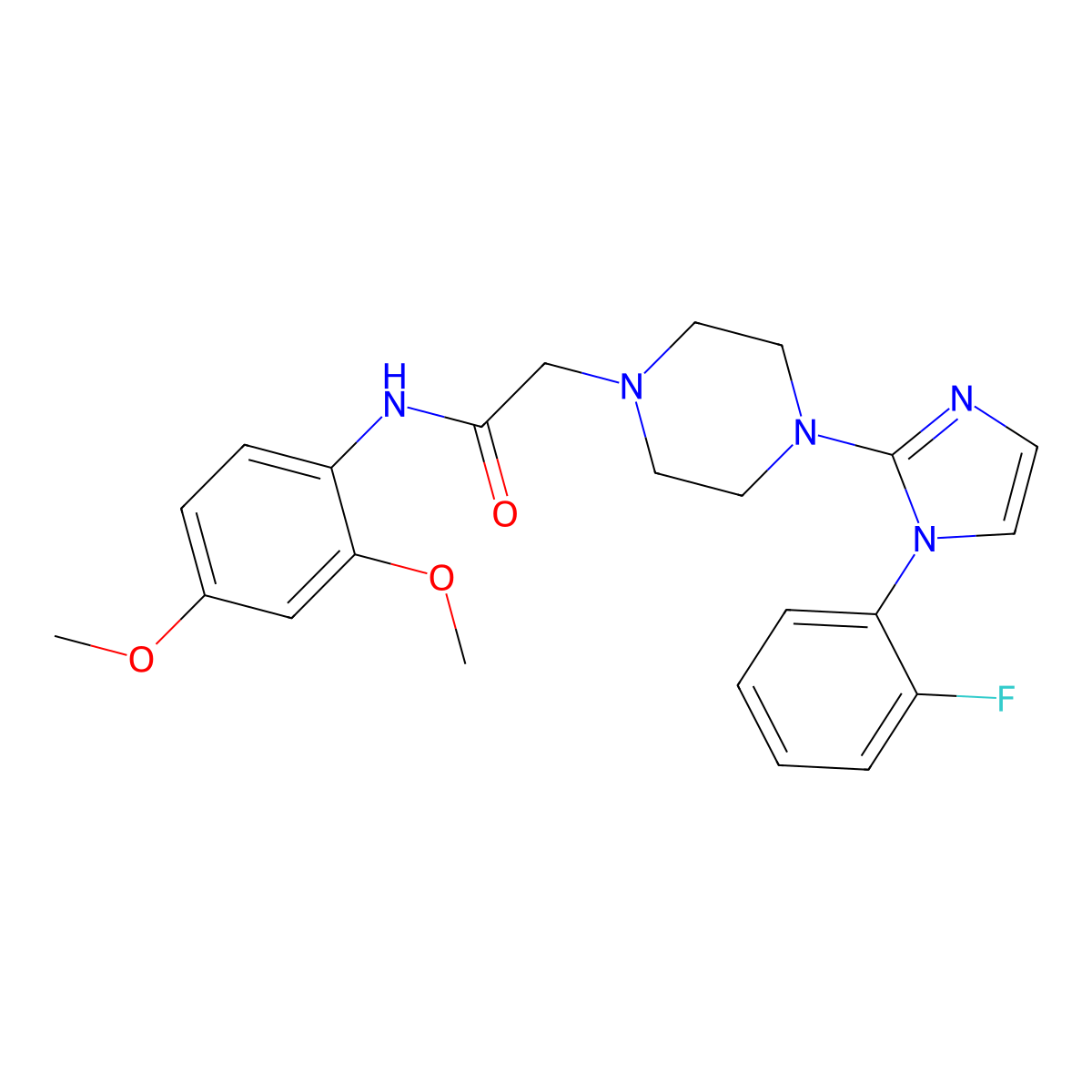 N-(2,4-dimethoxyphenyl)-2-(4-(1-(2-fluorophenyl)-1H-imidazol-2-yl)piperazin-1-yl)acetamide molecular structure, CAS 1021071-49-7