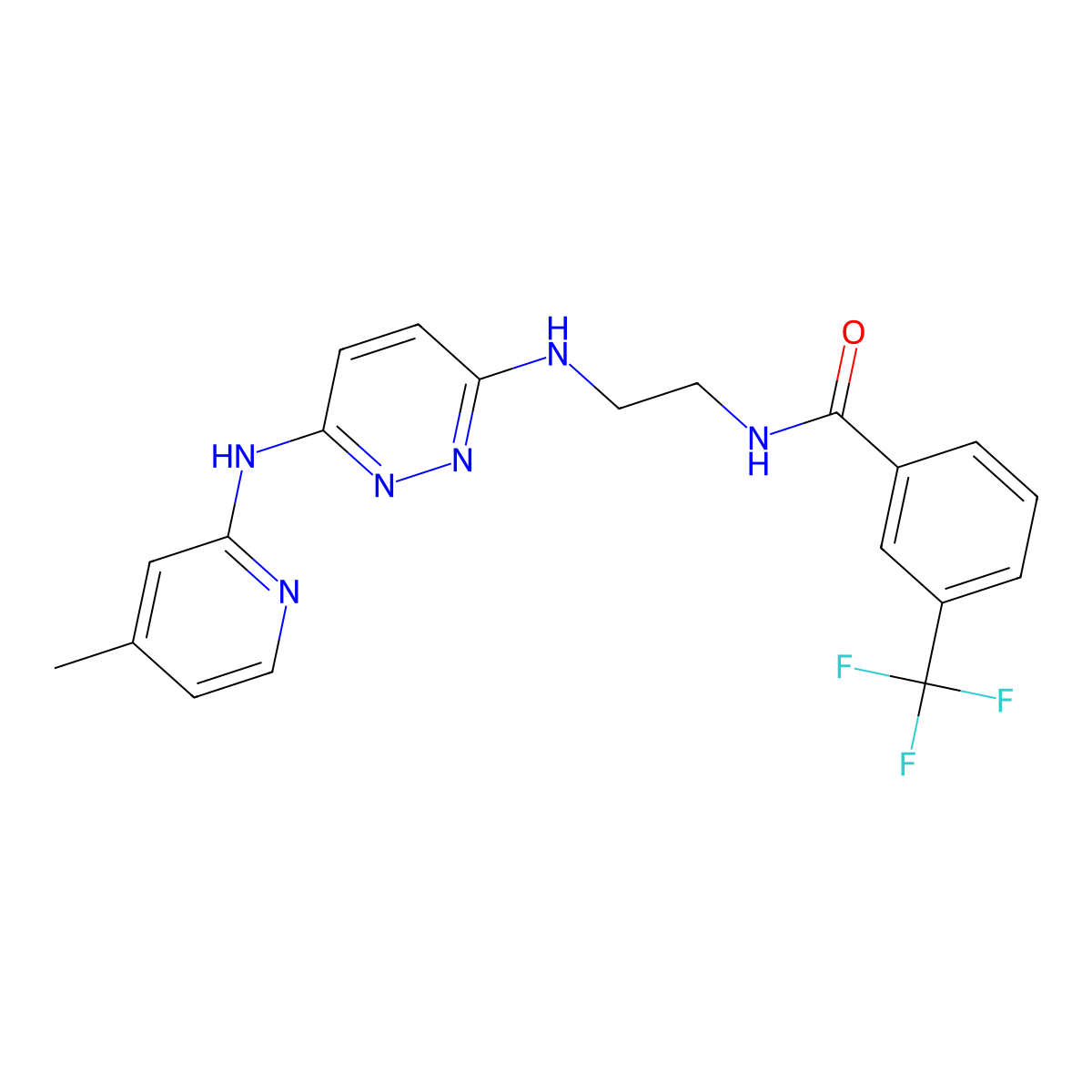 N-(2-((6-((4-methylpyridin-2-yl)amino)pyridazin-3-yl)amino)ethyl)-3-(trifluoromethyl)benzamide molecular structure, CAS 1021072-43-4