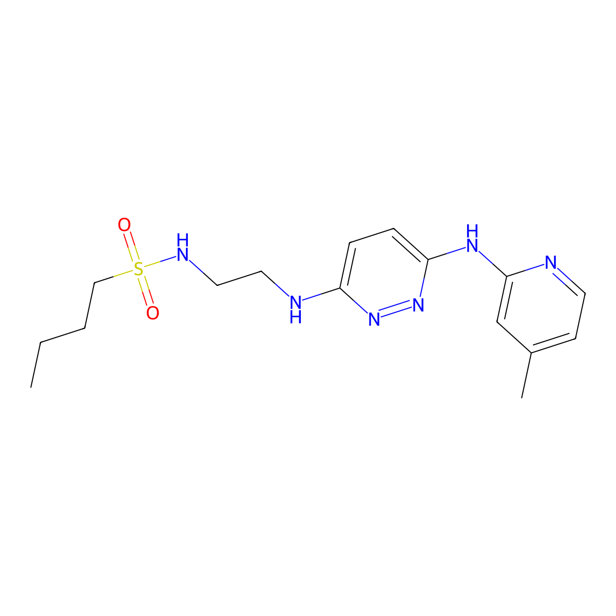 N-(2-((6-((4-methylpyridin-2-yl)amino)pyridazin-3-yl)amino)ethyl)butane-1-sulfonamide molecular structure, CAS 1021072-49-0