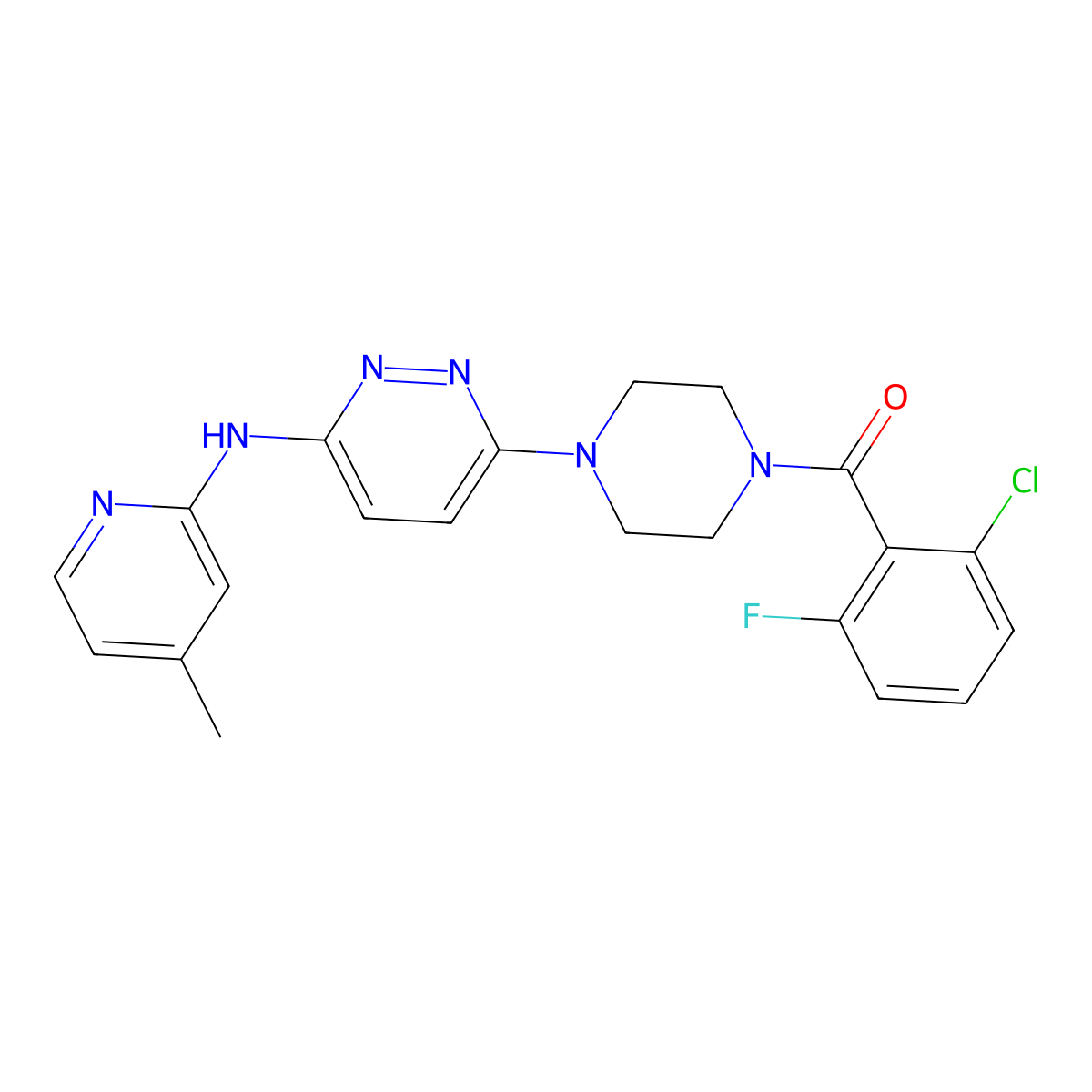 (2-Chloro-6-fluorophenyl)(4-(6-((4-methylpyridin-2-yl)amino)pyridazin-3-yl)piperazin-1-yl)methanone molecular structure, CAS 1021072-56-9