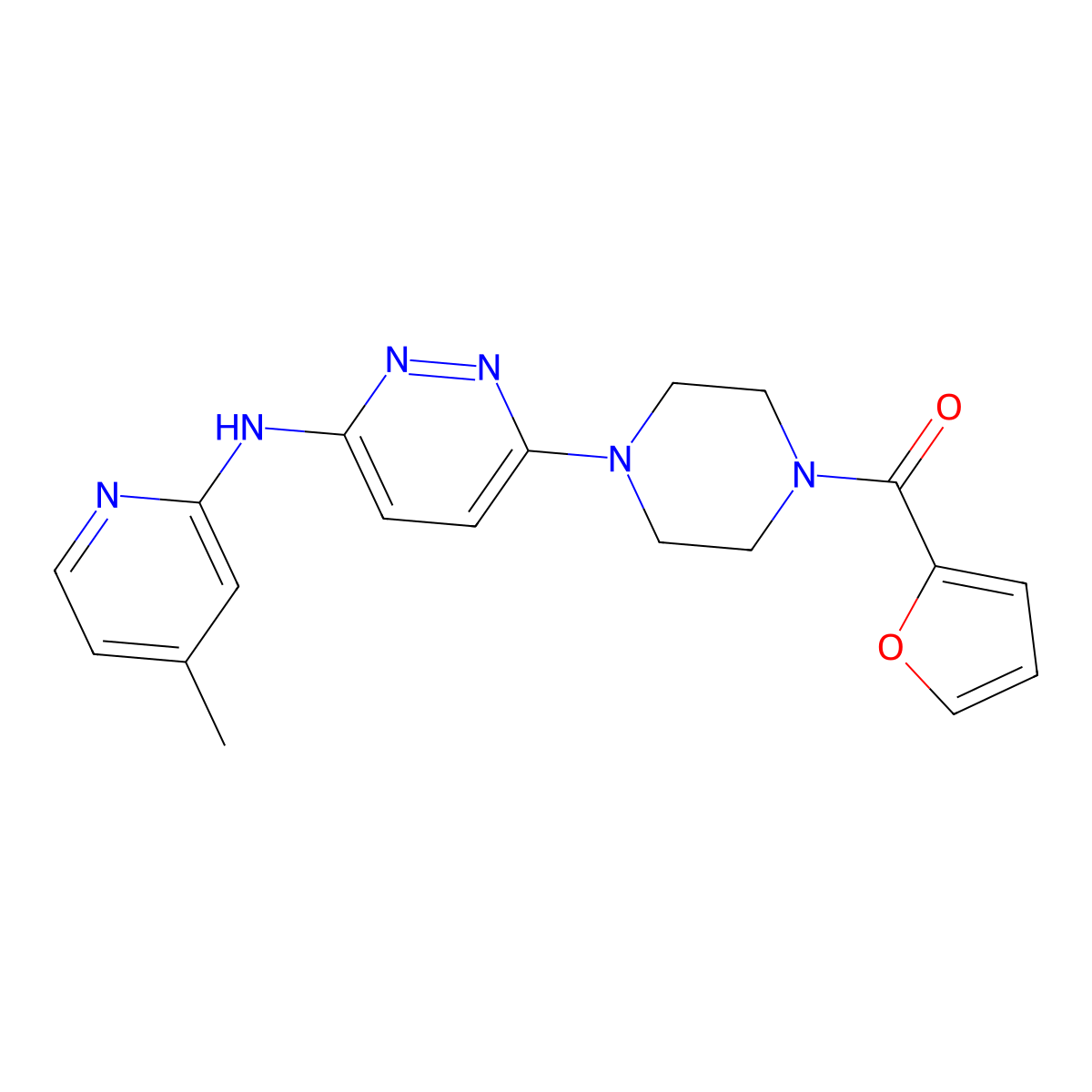 Furan-2-yl(4-(6-((4-methylpyridin-2-yl)amino)pyridazin-3-yl)piperazin-1-yl)methanone molecular structure, CAS 1021072-60-5