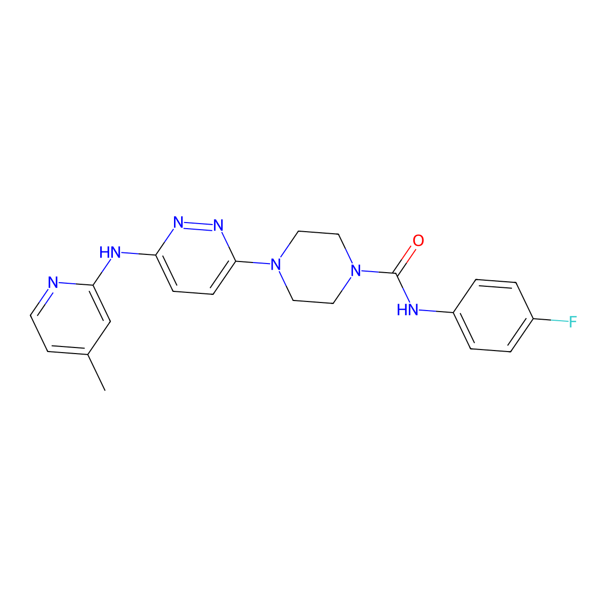 N-(4-fluorophenyl)-4-(6-((4-methylpyridin-2-yl)amino)pyridazin-3-yl)piperazine-1-carboxamide molecular structure, CAS 1021072-68-3