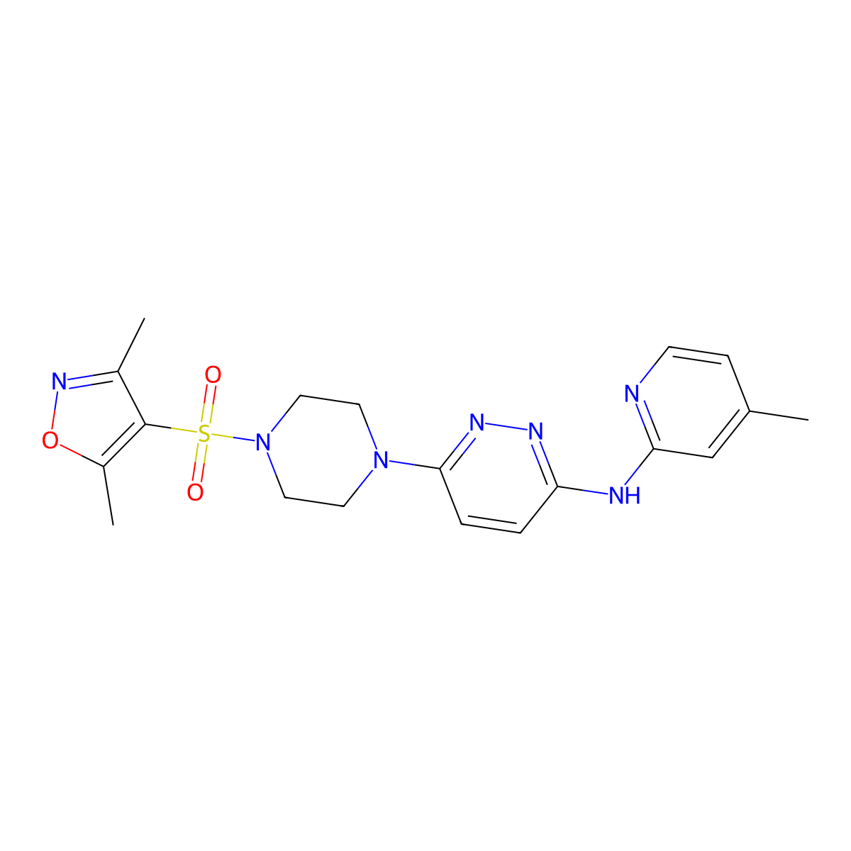 6-{4-[(3,5-dimethyl-1,2-oxazol-4-yl)sulfonyl]piperazin-1-yl}-N-(4-methylpyridin-2-yl)pyridazin-3-amine molecular structure, CAS 1021072-80-9