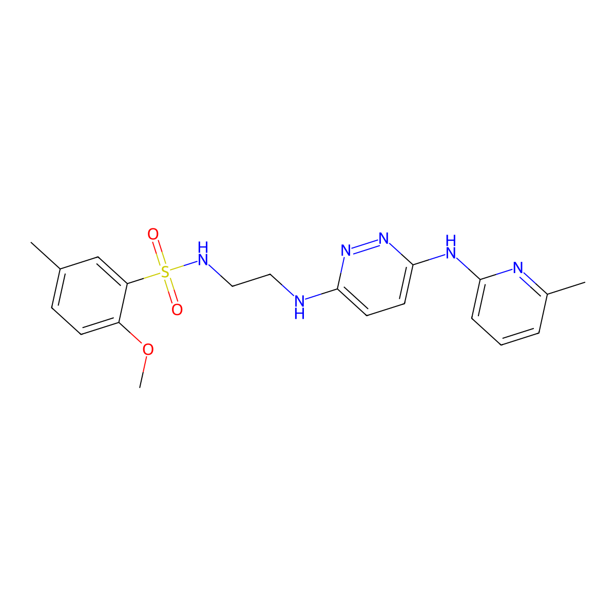 2-methoxy-5-methyl-N-(2-((6-((6-methylpyridin-2-yl)amino)pyridazin-3-yl)amino)ethyl)benzenesulfonamide molecular structure, CAS 1021072-94-5