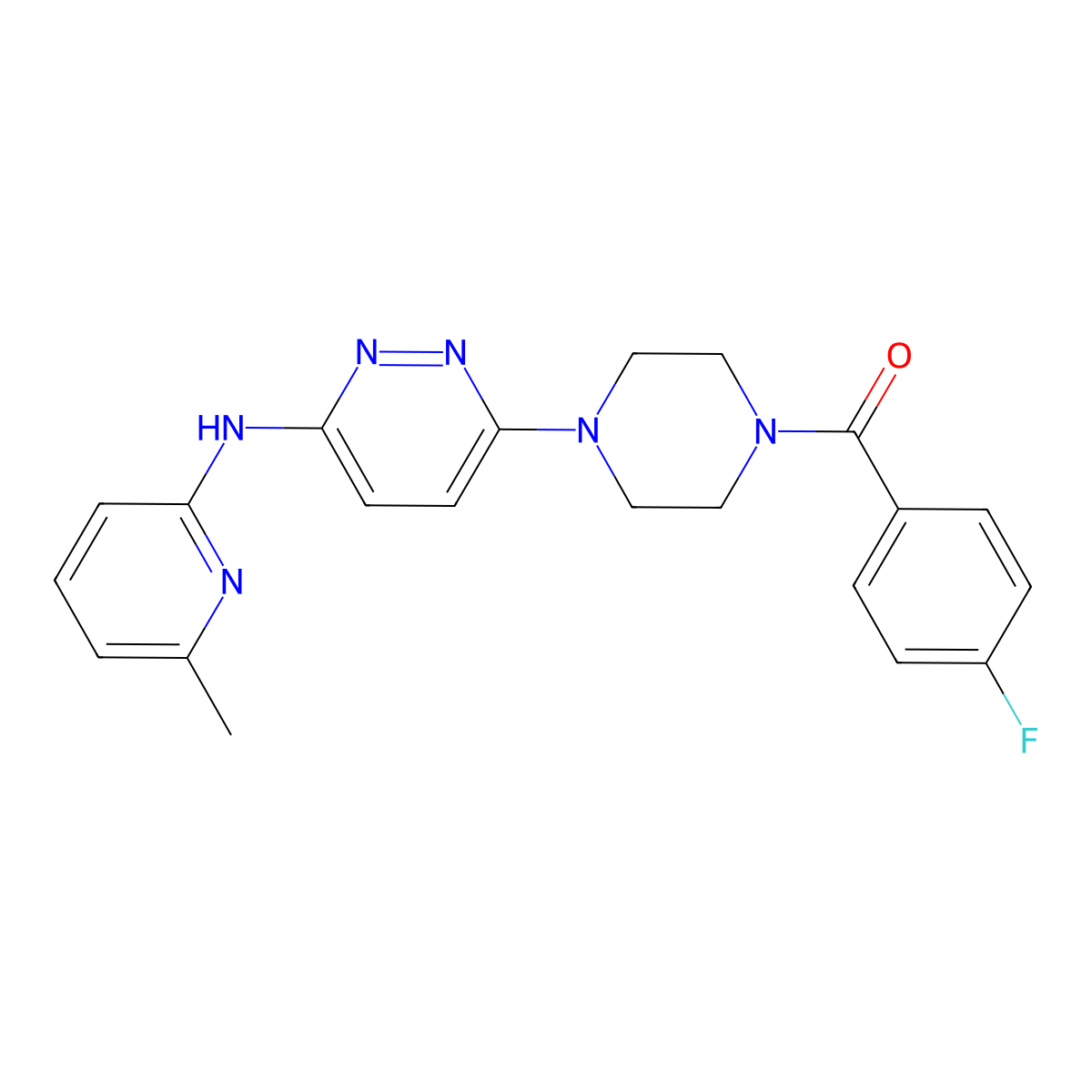 (4-Fluorophenyl)(4-(6-((6-methylpyridin-2-yl)amino)pyridazin-3-yl)piperazin-1-yl)methanone molecular structure, CAS 1021072-98-9