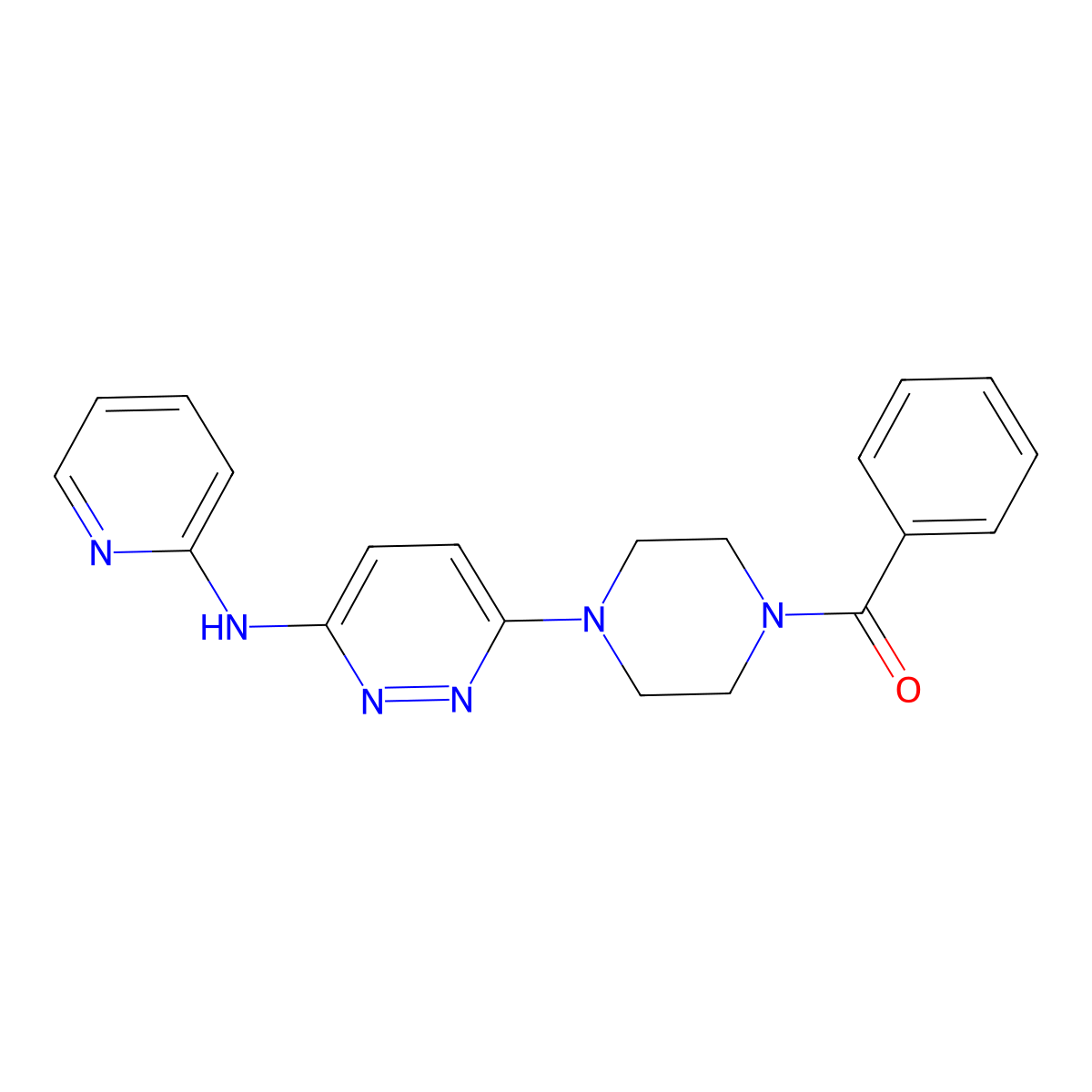 Phenyl(4-(6-(pyridin-2-ylamino)pyridazin-3-yl)piperazin-1-yl)methanone molecular structure, CAS 1021073-13-1