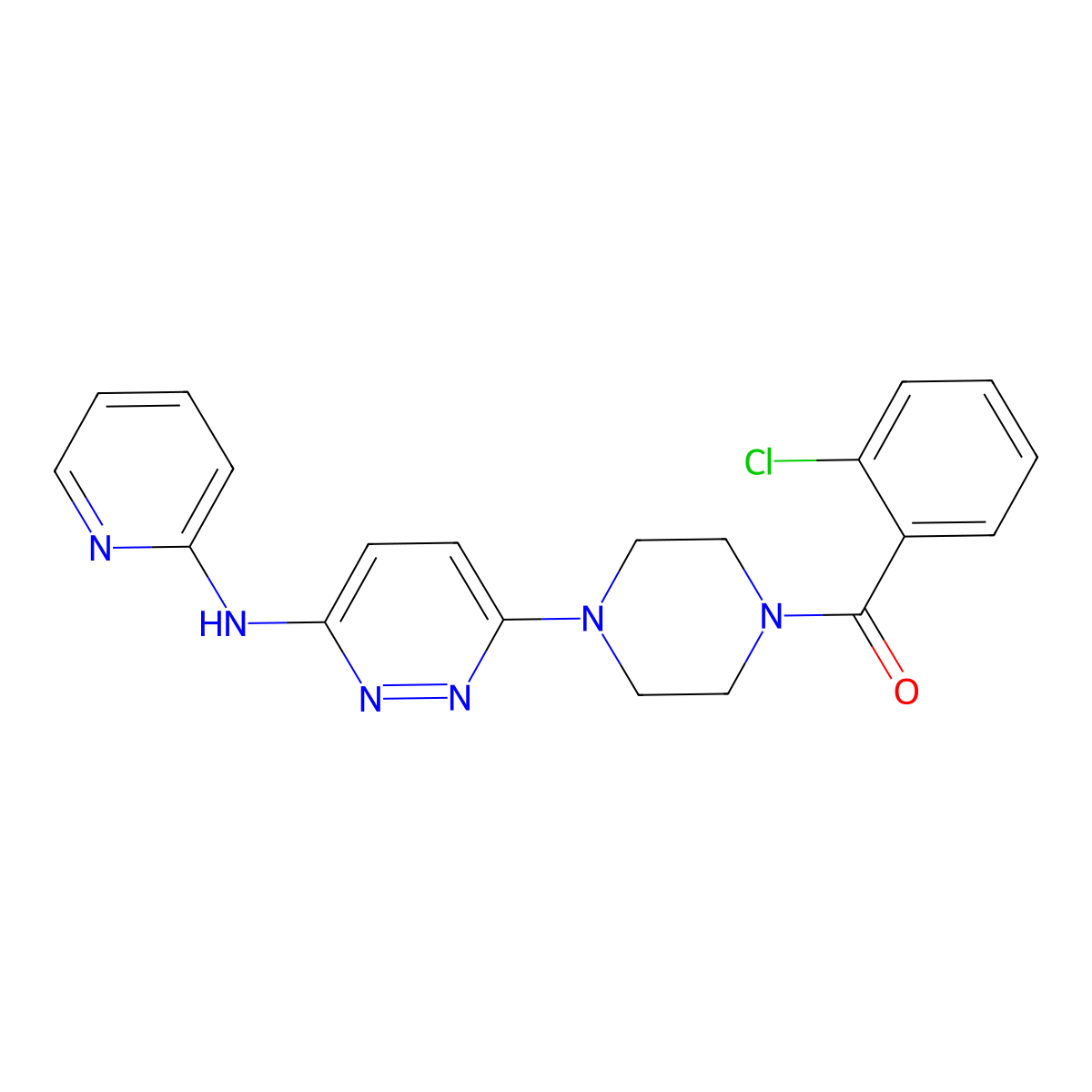 (2-Chlorophenyl)(4-(6-(pyridin-2-ylamino)pyridazin-3-yl)piperazin-1-yl)methanone molecular structure, CAS 1021073-15-3