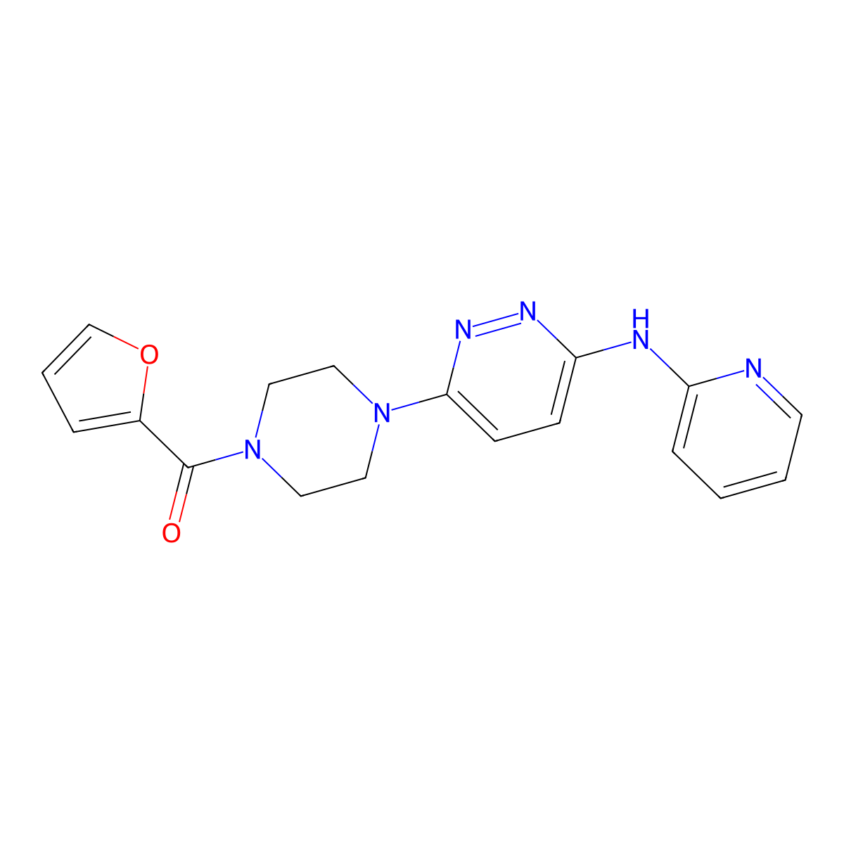 Furan-2-yl(4-(6-(pyridin-2-ylamino)pyridazin-3-yl)piperazin-1-yl)methanone molecular structure, CAS 1021073-17-5