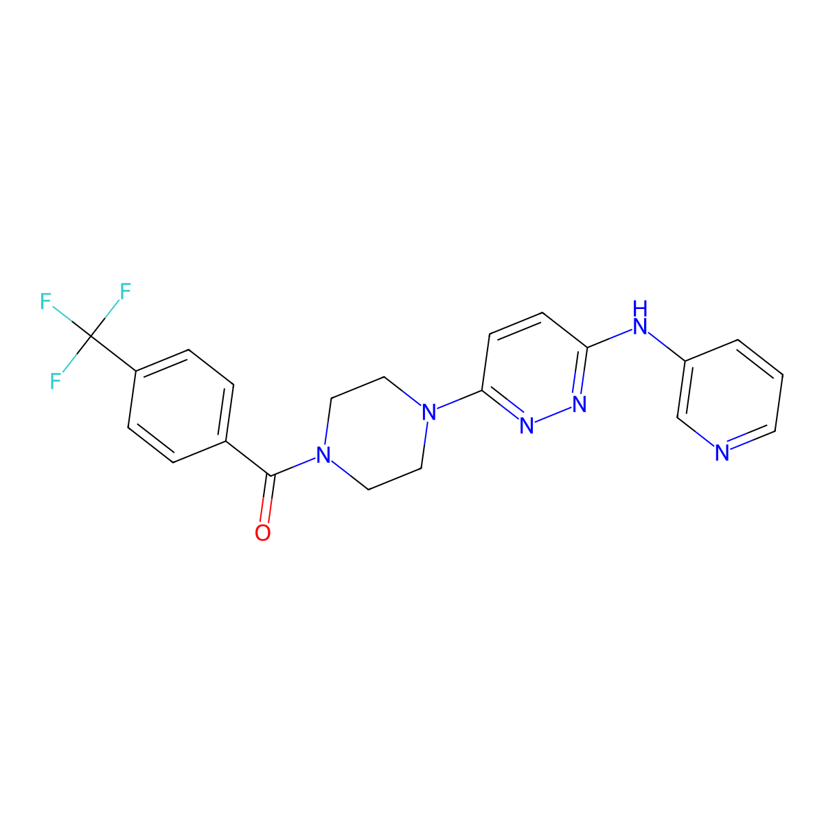 (4-(6-(Pyridin-3-ylamino)pyridazin-3-yl)piperazin-1-yl)(4-(trifluoromethyl)phenyl)methanone molecular structure, CAS 1021073-27-7