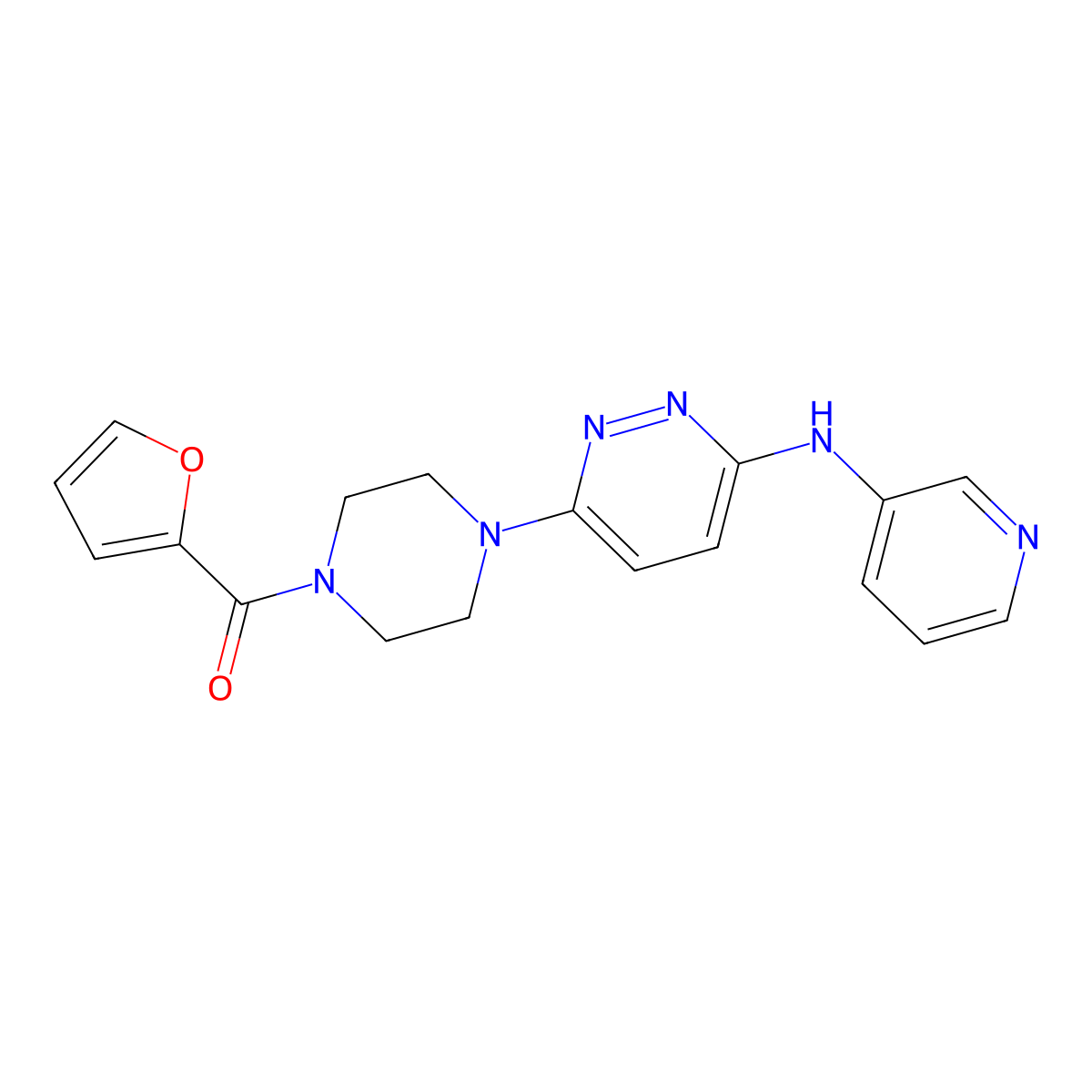 Furan-2-yl(4-(6-(pyridin-3-ylamino)pyridazin-3-yl)piperazin-1-yl)methanone molecular structure, CAS 1021073-29-9