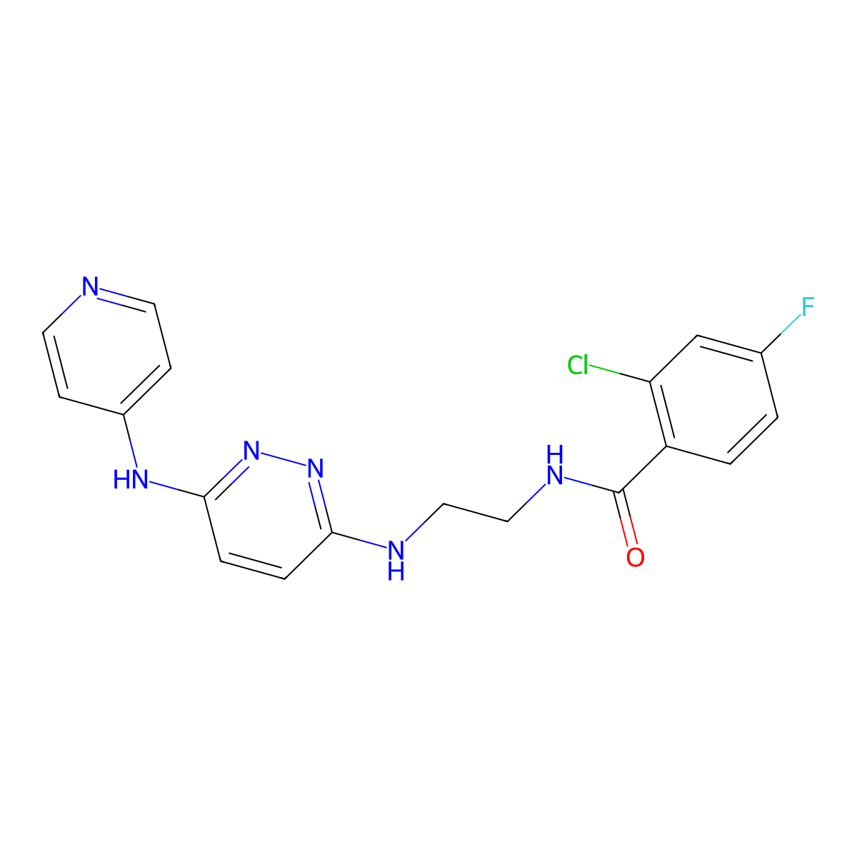 2-chloro-4-fluoro-N-(2-((6-(pyridin-4-ylamino)pyridazin-3-yl)amino)ethyl)benzamide molecular structure, CAS 1021073-43-7