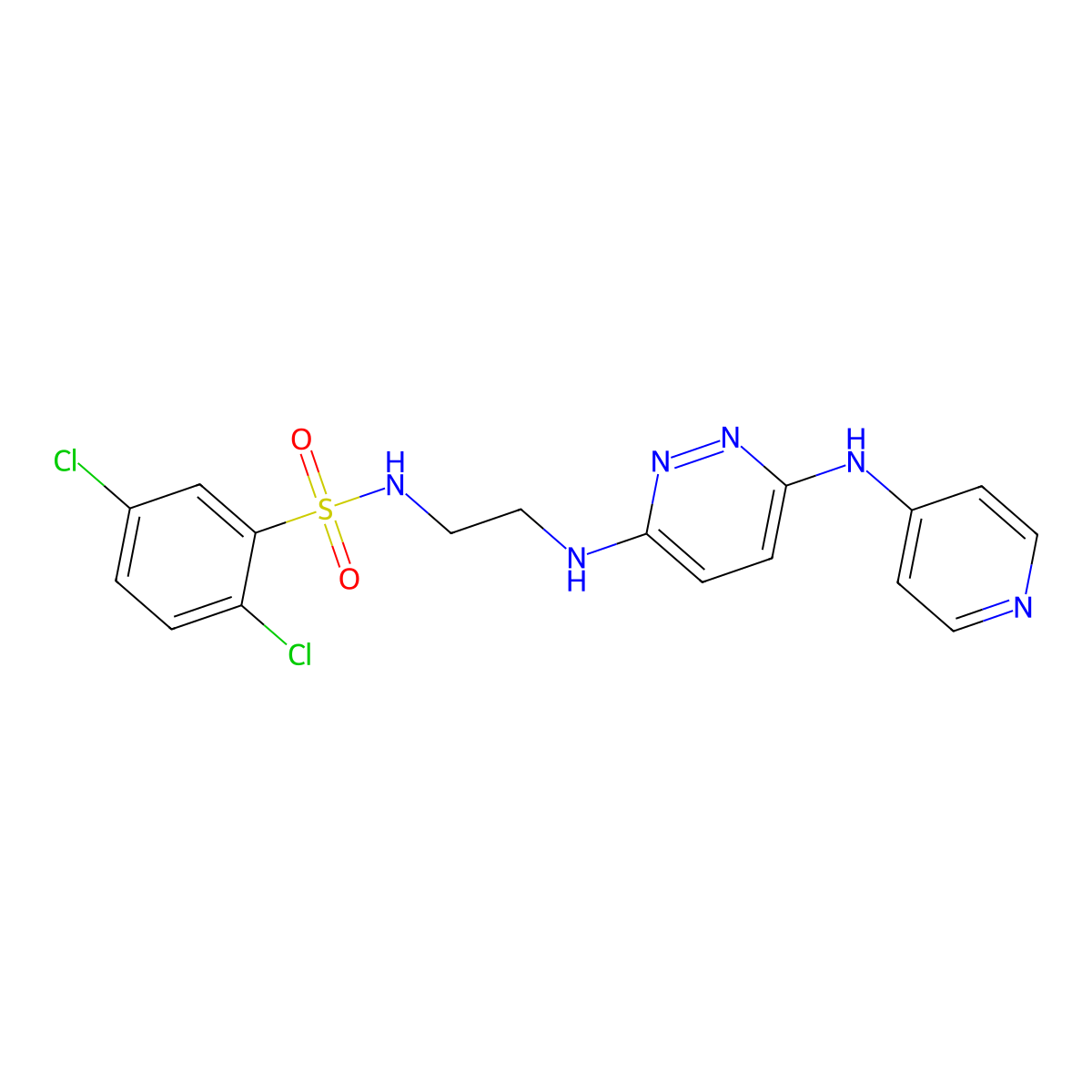 2,5-dichloro-N-(2-((6-(pyridin-4-ylamino)pyridazin-3-yl)amino)ethyl)benzenesulfonamide molecular structure, CAS 1021073-45-9