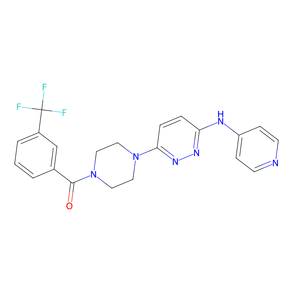 (4-(6-(Pyridin-4-ylamino)pyridazin-3-yl)piperazin-1-yl)(3-(trifluoromethyl)phenyl)methanone molecular structure, CAS 1021073-51-7
