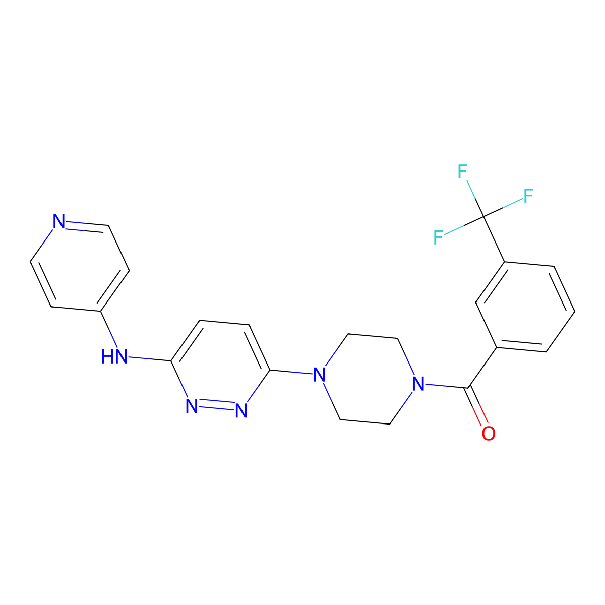 (4-(6-(Pyridin-4-ylamino)pyridazin-3-yl)piperazin-1-yl)(3-(trifluoromethyl)phenyl)methanone molecular structure, CAS 1021073-51-7