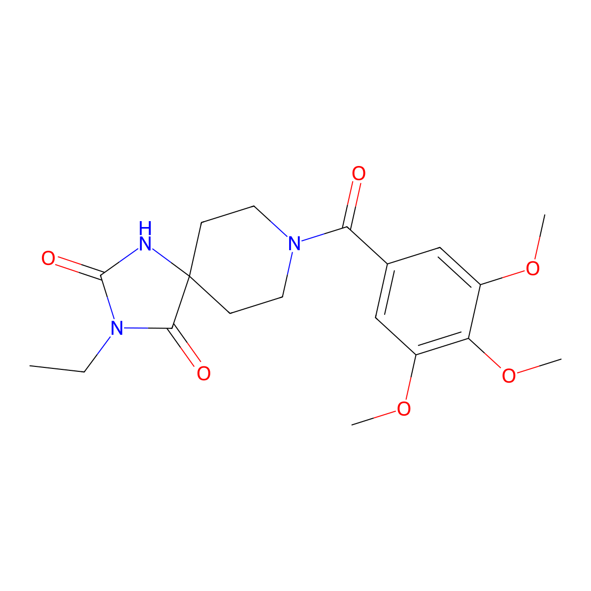 3-Ethyl-8-(3,4,5-trimethoxybenzoyl)-1,3,8-triazaspiro[4.5]decane-2,4-dione molecular structure, CAS 1021073-52-8