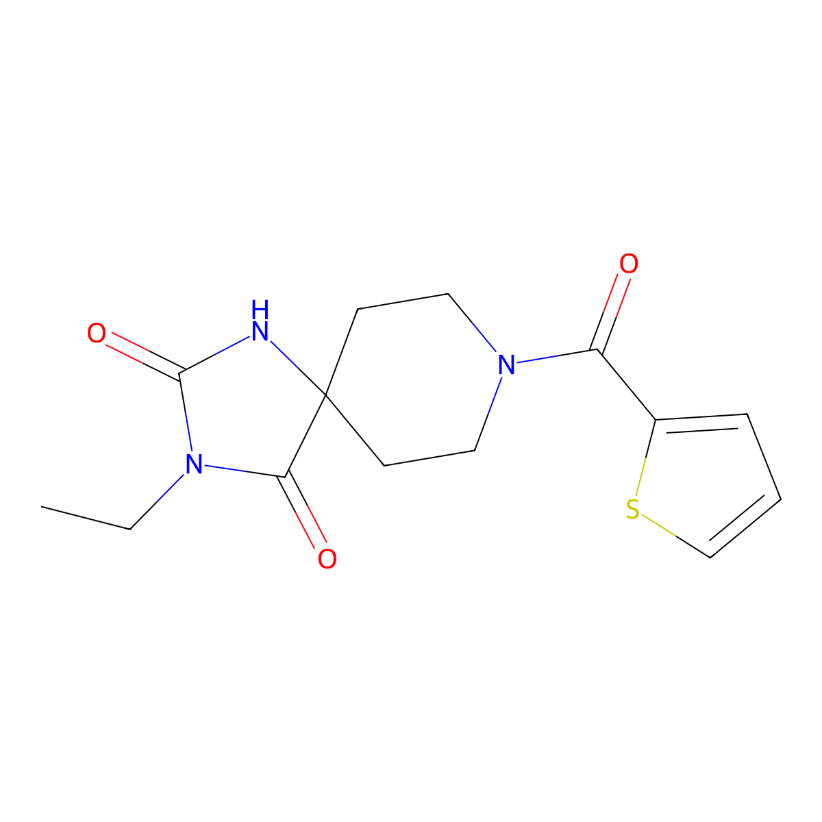 3-Ethyl-8-(thiophene-2-carbonyl)-1,3,8-triazaspiro[4.5]decane-2,4-dione molecular structure, CAS 1021073-56-2