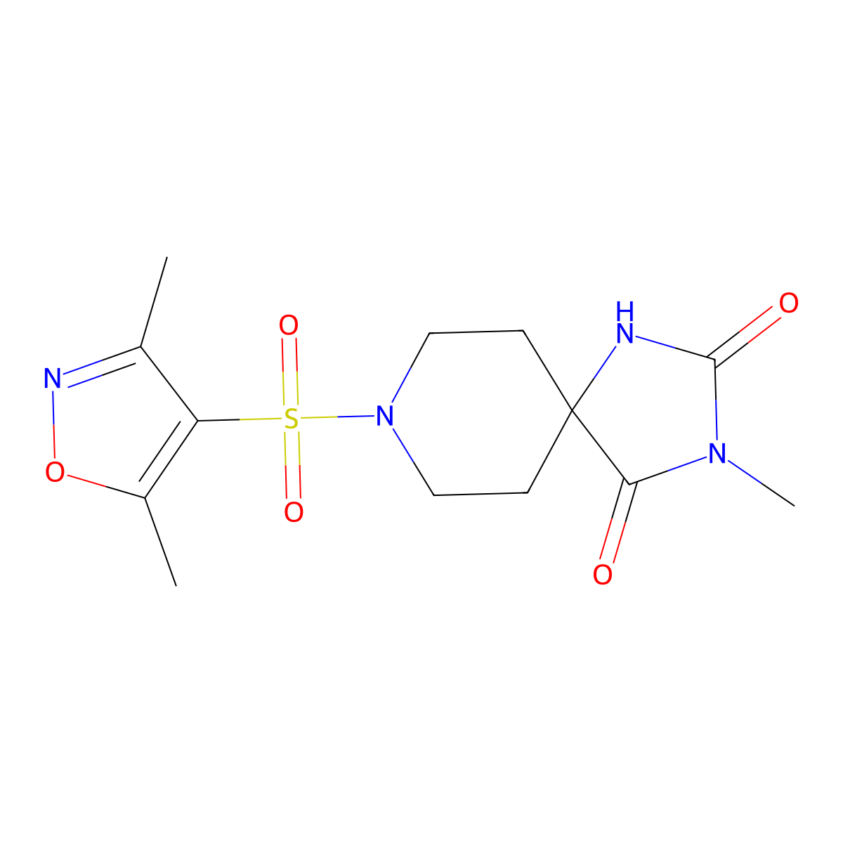8-((3,5-Dimethylisoxazol-4-yl)sulfonyl)-3-methyl-1,3,8-triazaspiro[4.5]decane-2,4-dione molecular structure, CAS 1021073-62-0