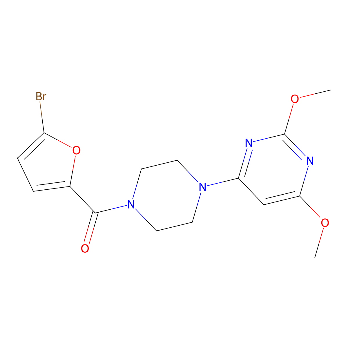 (5-Bromofuran-2-yl)(4-(2,6-dimethoxypyrimidin-4-yl)piperazin-1-yl)methanone molecular structure, CAS 1021073-63-1
