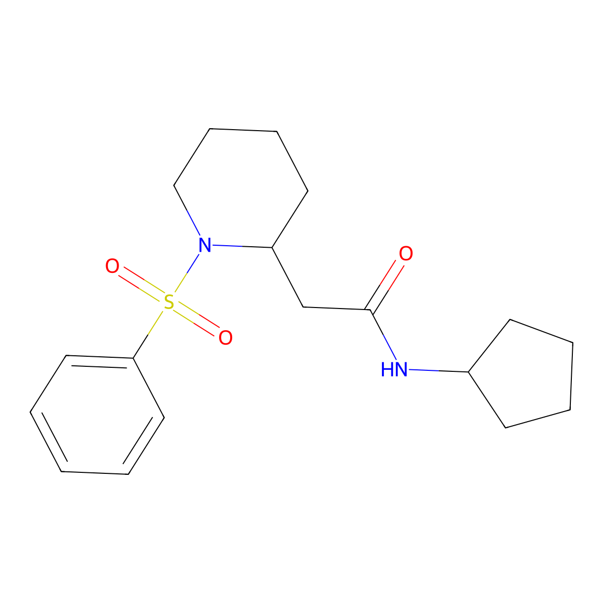 N-cyclopentyl-2-(1-(phenylsulfonyl)piperidin-2-yl)acetamide molecular structure, CAS 1021073-67-5