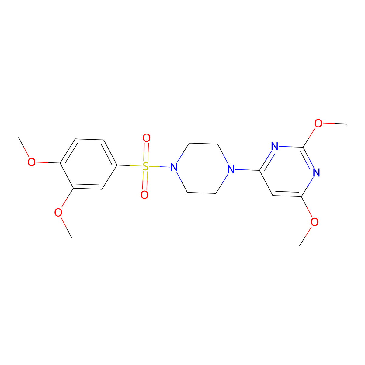 4-(4-((3,4-Dimethoxyphenyl)sulfonyl)piperazin-1-yl)-2,6-dimethoxypyrimidine molecular structure, CAS 1021073-68-6