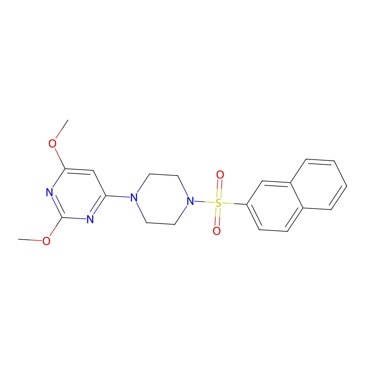 2,4-Dimethoxy-6-(4-(naphthalen-2-ylsulfonyl)piperazin-1-yl)pyrimidine molecular structure, CAS 1021073-70-0