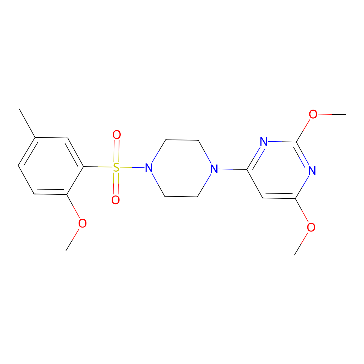2,4-Dimethoxy-6-(4-((2-methoxy-5-methylphenyl)sulfonyl)piperazin-1-yl)pyrimidine molecular structure, CAS 1021073-72-2