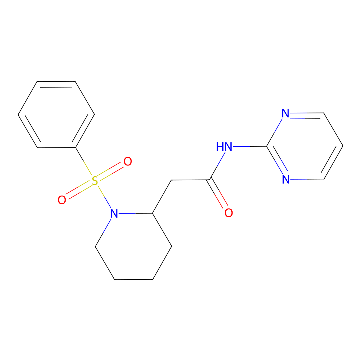 2-(1-(phenylsulfonyl)piperidin-2-yl)-N-(pyrimidin-2-yl)acetamide molecular structure, CAS 1021073-73-3