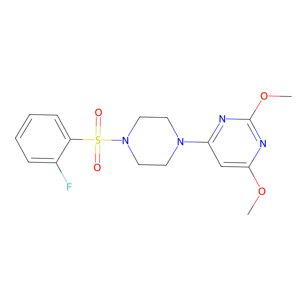 4-(4-((2-Fluorophenyl)sulfonyl)piperazin-1-yl)-2,6-dimethoxypyrimidine molecular structure, CAS 1021073-74-4