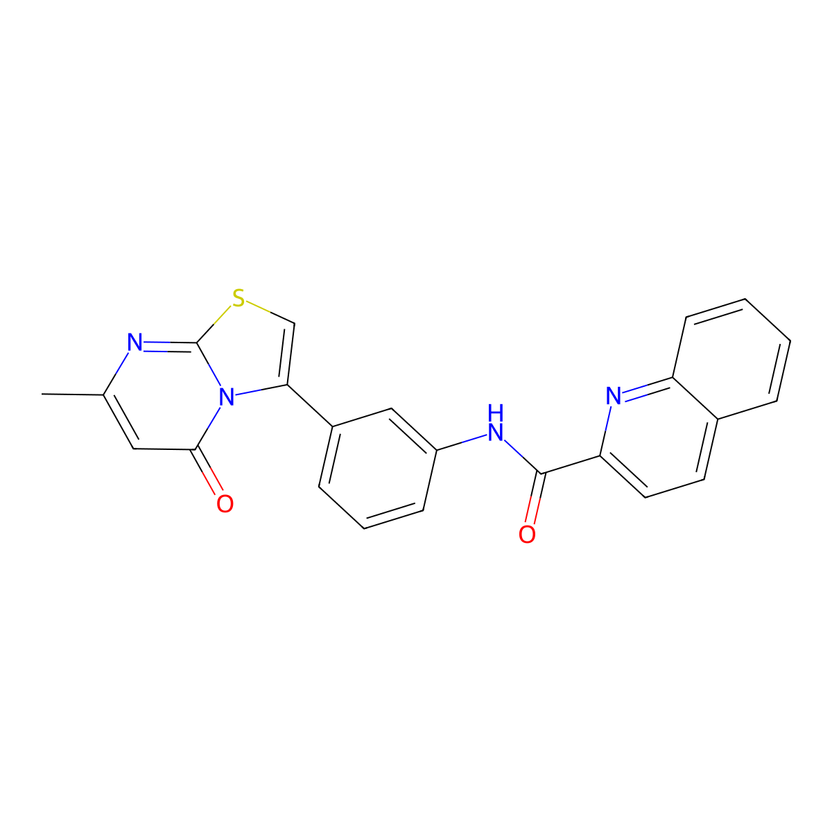 N-(3-(7-methyl-5-oxo-5H-thiazolo[3,2-a]pyrimidin-3-yl)phenyl)quinoline-2-carboxamide molecular structure, CAS 1021073-90-4