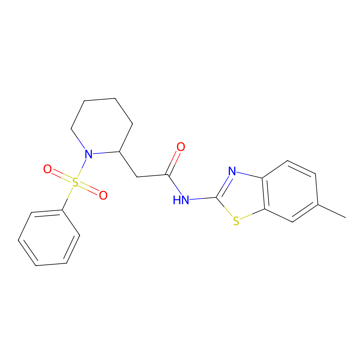 N-(6-methylbenzo[d]thiazol-2-yl)-2-(1-(phenylsulfonyl)piperidin-2-yl)acetamide molecular structure, CAS 1021073-93-7
