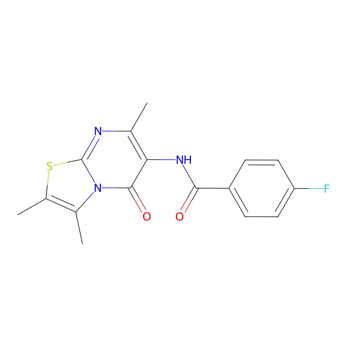 4-fluoro-N-(2,3,7-trimethyl-5-oxo-5H-thiazolo[3,2-a]pyrimidin-6-yl)benzamide molecular structure, CAS 1021073-97-1
