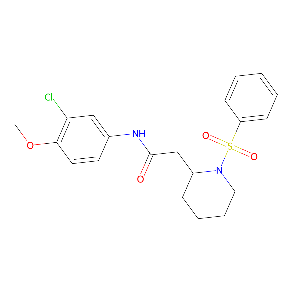 N-(3-chloro-4-methoxyphenyl)-2-(1-(phenylsulfonyl)piperidin-2-yl)acetamide molecular structure, CAS 1021074-06-5