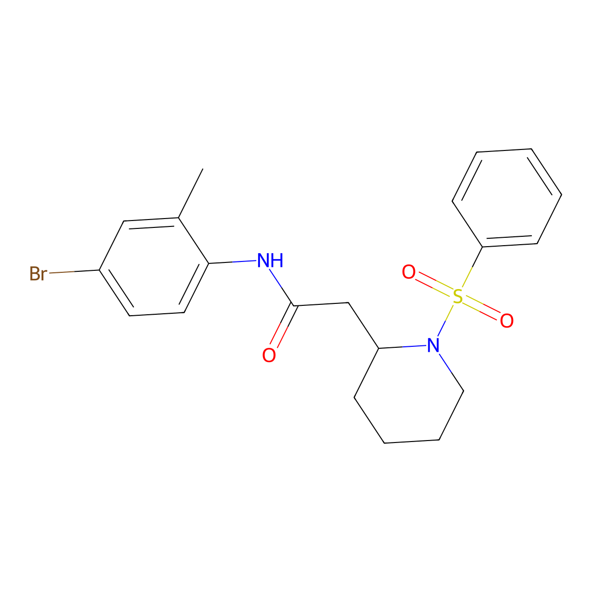 N-(4-bromo-2-methylphenyl)-2-(1-(phenylsulfonyl)piperidin-2-yl)acetamide molecular structure, CAS 1021074-08-7