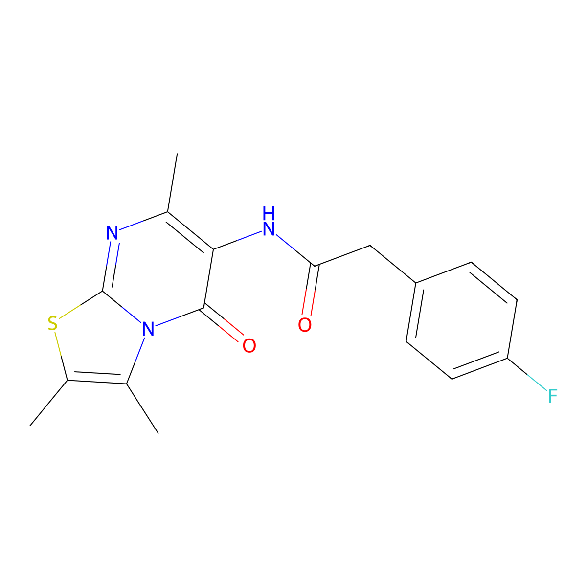 2-(4-fluorophenyl)-N-(2,3,7-trimethyl-5-oxo-5H-thiazolo[3,2-a]pyrimidin-6-yl)acetamide molecular structure, CAS 1021074-09-8